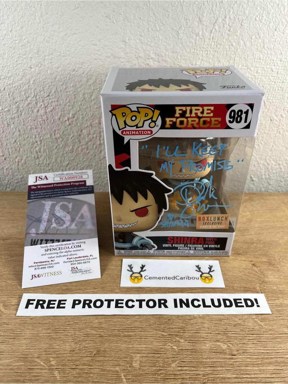 Shinra Glow Funko Pop #981 BoxLunch Fire Force COA Signed Autograph NEAR MINT